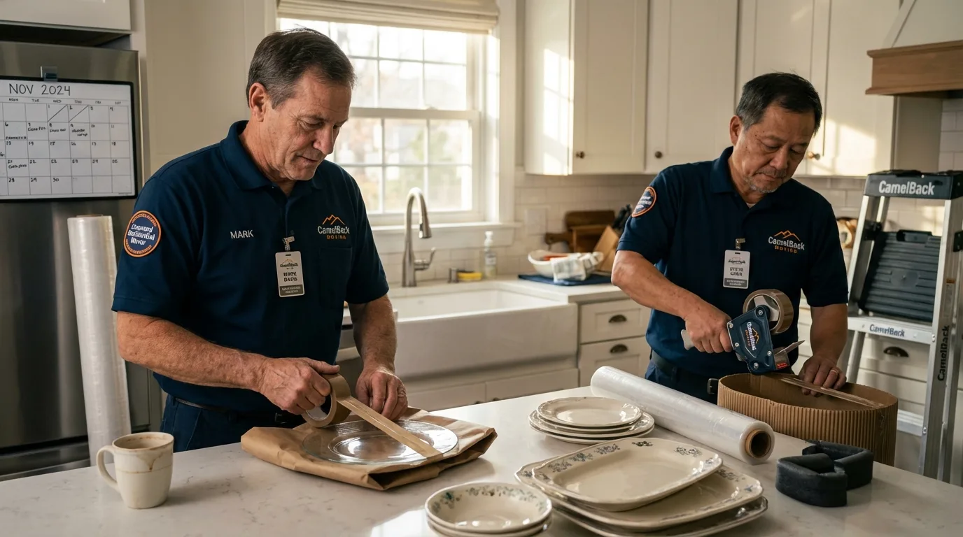 Professional crew packing kitchen dishware in Brookston, IN